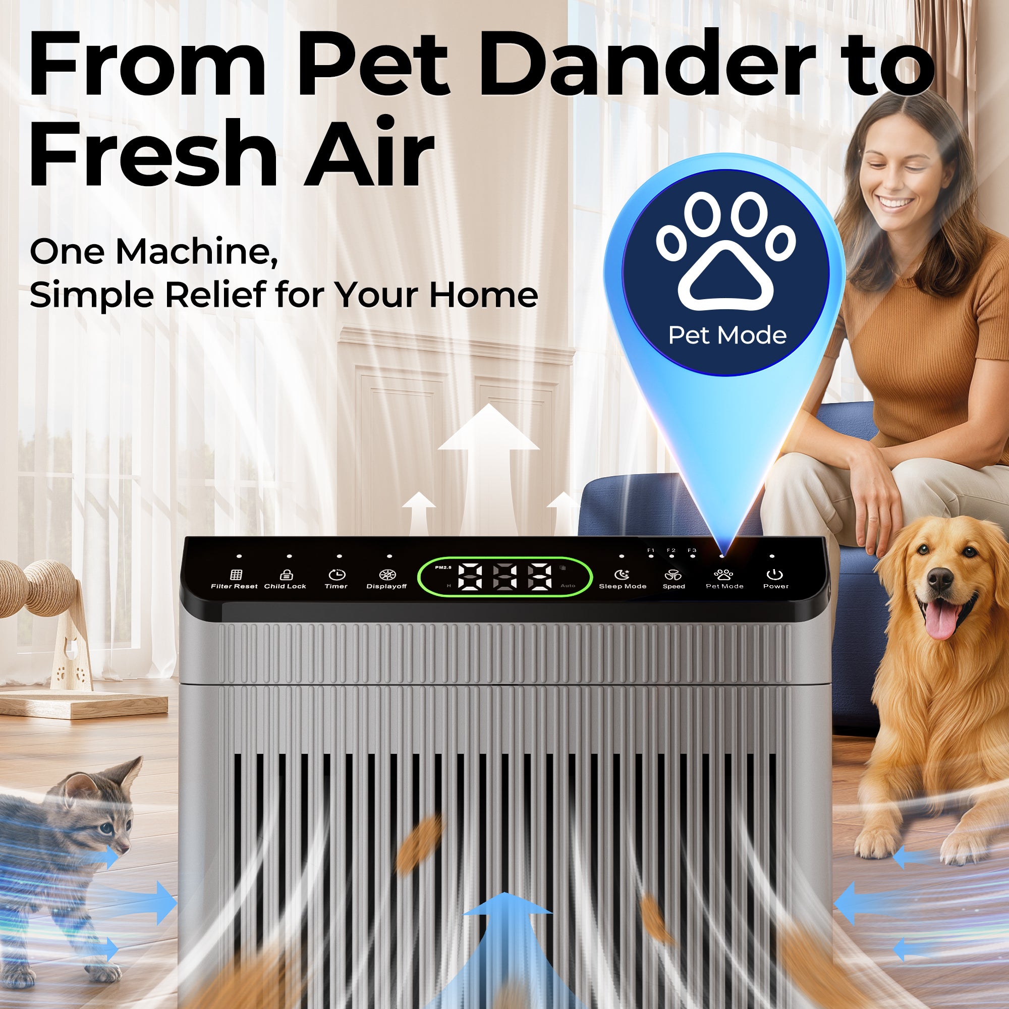 EVALIT ET066 Air Purifier For Home Large Room,Grey