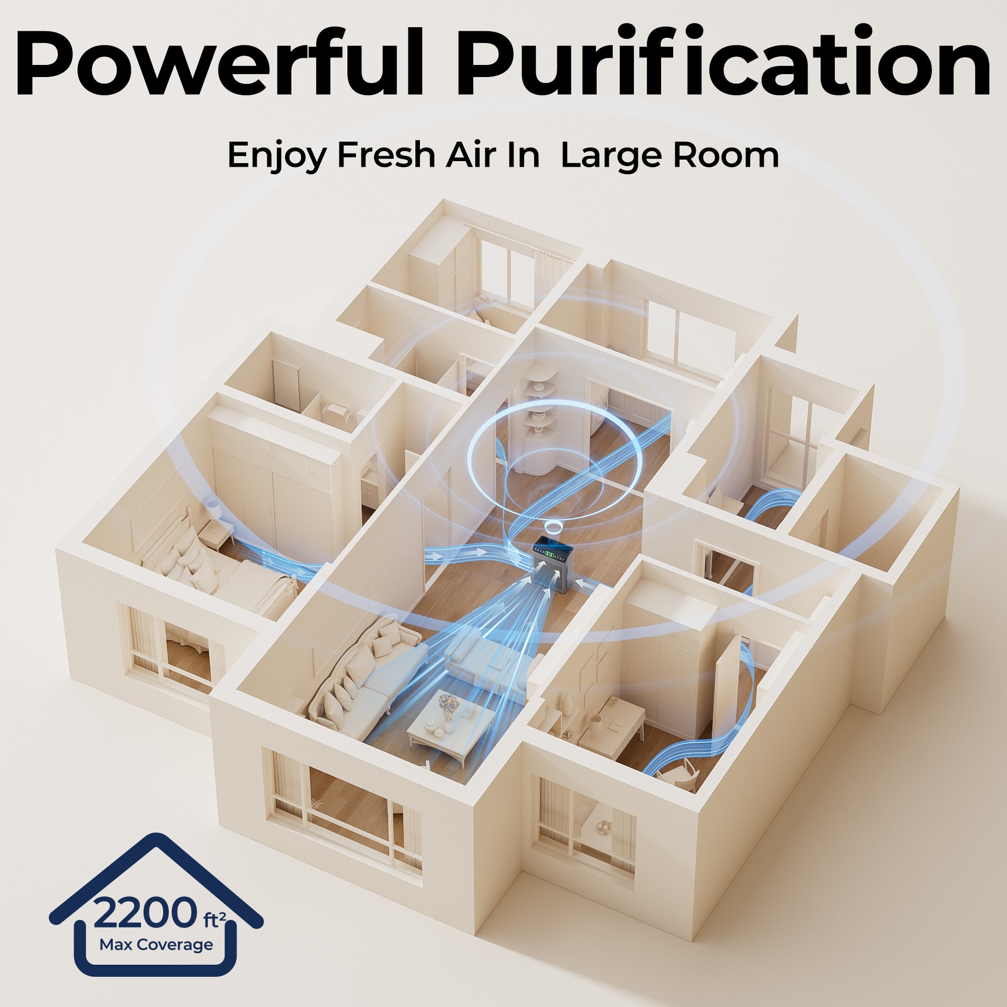 EVALIT ET066 Air Purifier For Home Large Room,Grey